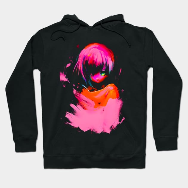 Pink Anime Girl Painting Hoodie by Ravenglow